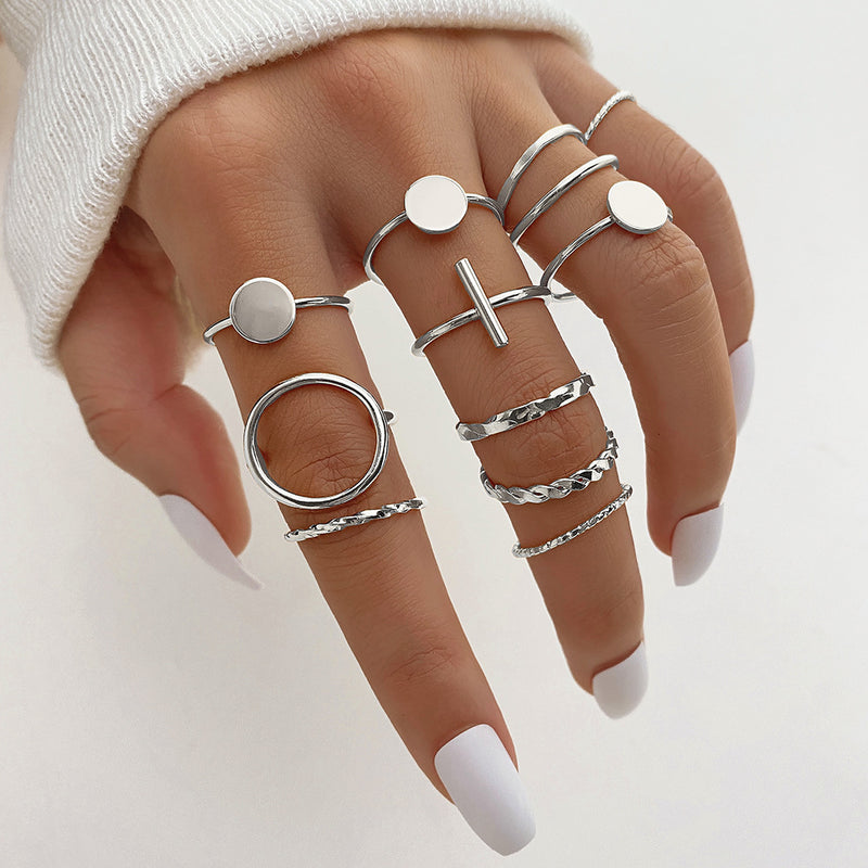 12-Piece Silver Geometric Stackable Ring Set